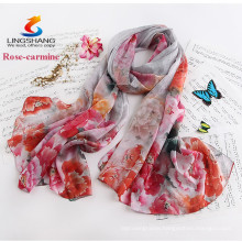 Lingshang female cape long design silk summer thin sunscreen print flowers silk scarf